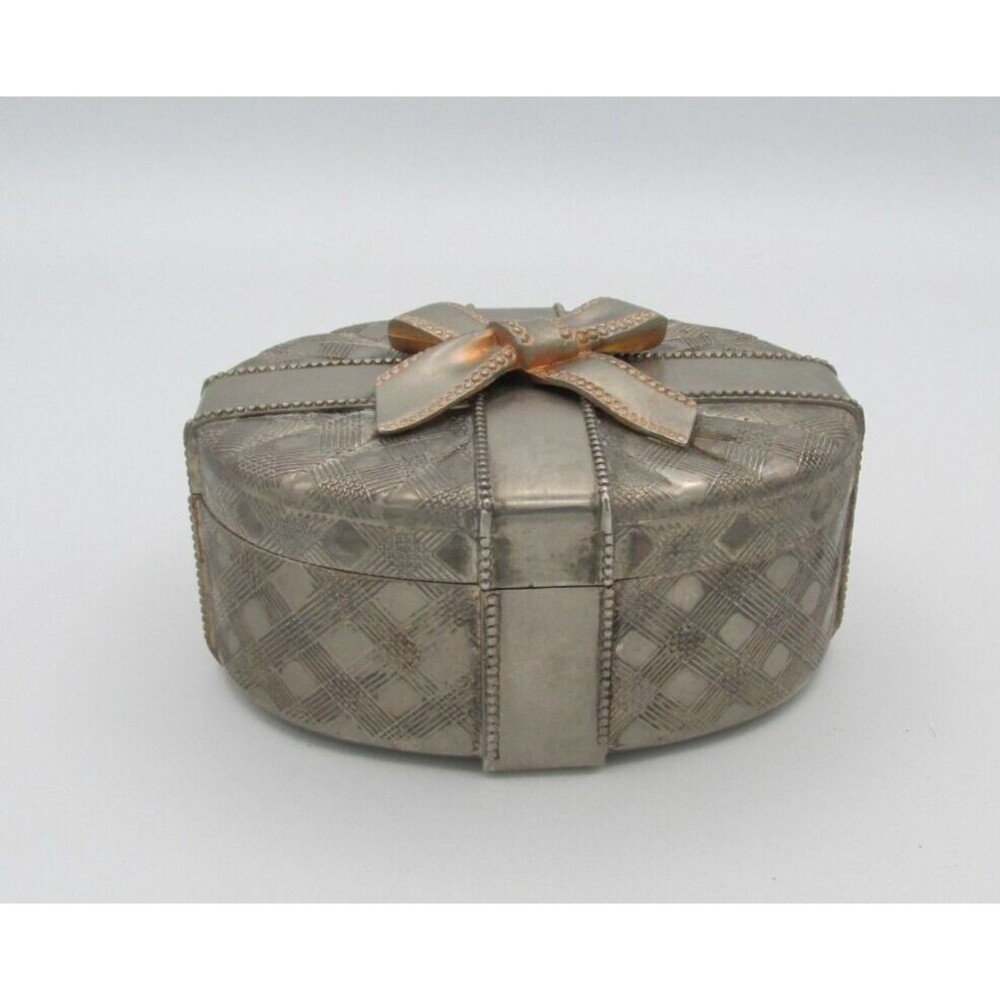 Vintage Godinger Silver Plated Lidded Oval Casket Trinket Gift Box Bow Detail